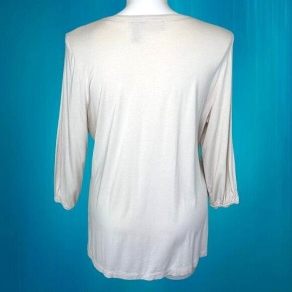 CHICO'S TAUPE DRAWSTRING V-NECK TIE FRONT TUNIC TOP - XL, 16, 3 - Picture 3 of 4